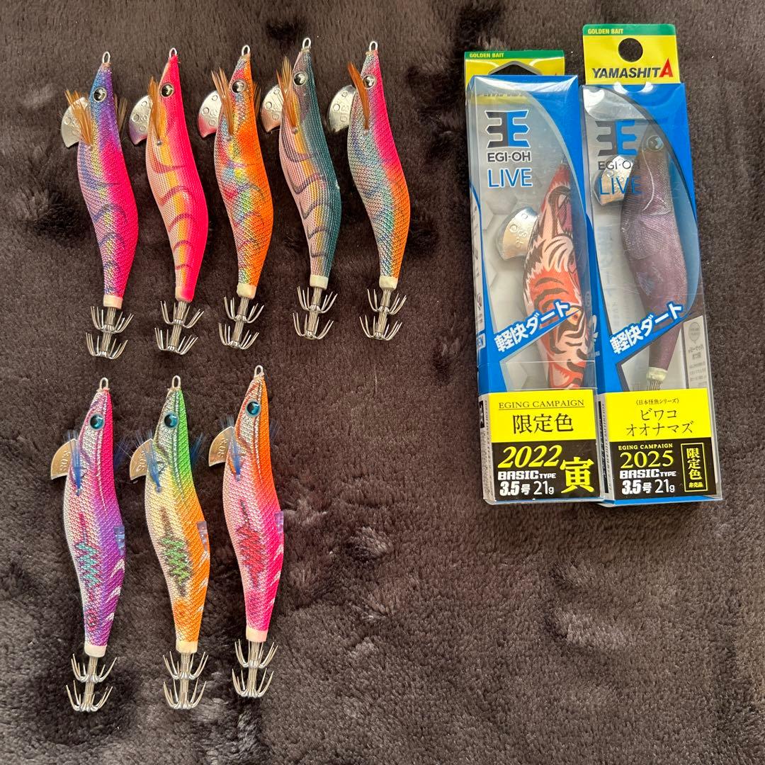 エギ王ライブ３.０号×５個、サーチ３.０号×３個、ライブ３.５号×２個(限定色)