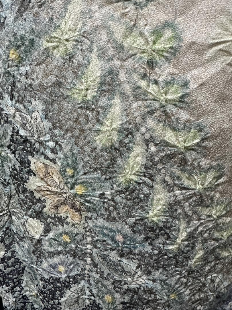 辻が花 銀通し振袖 青緑系 辻が花膨れ織六通柄袋帯フルセット