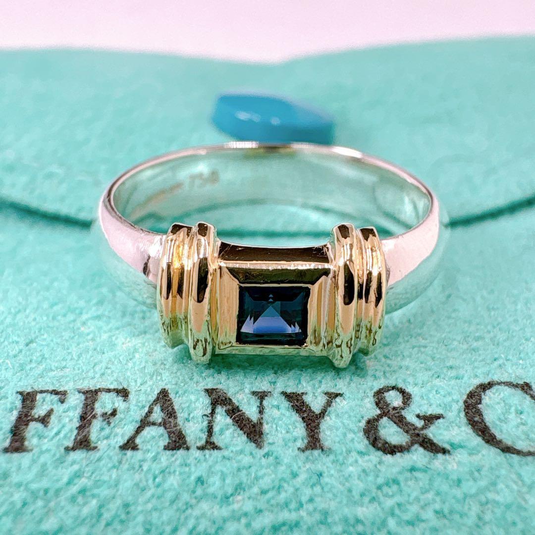 極美品 オールドティファニー サファイア コンビ8.5号 シルバー925 k18