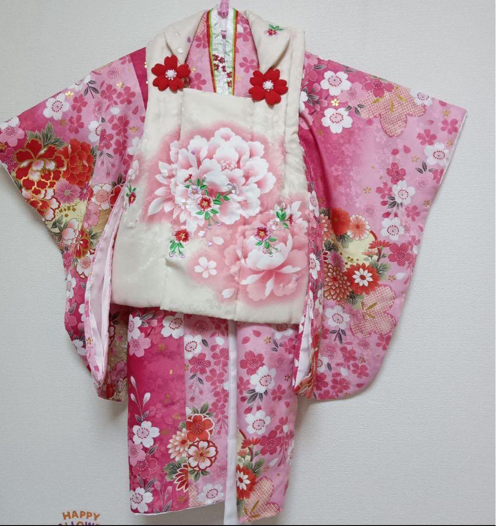 七五三　3歳　着物　女の子　マユミハセガワ　セット　着物　美品　草履（新品）
