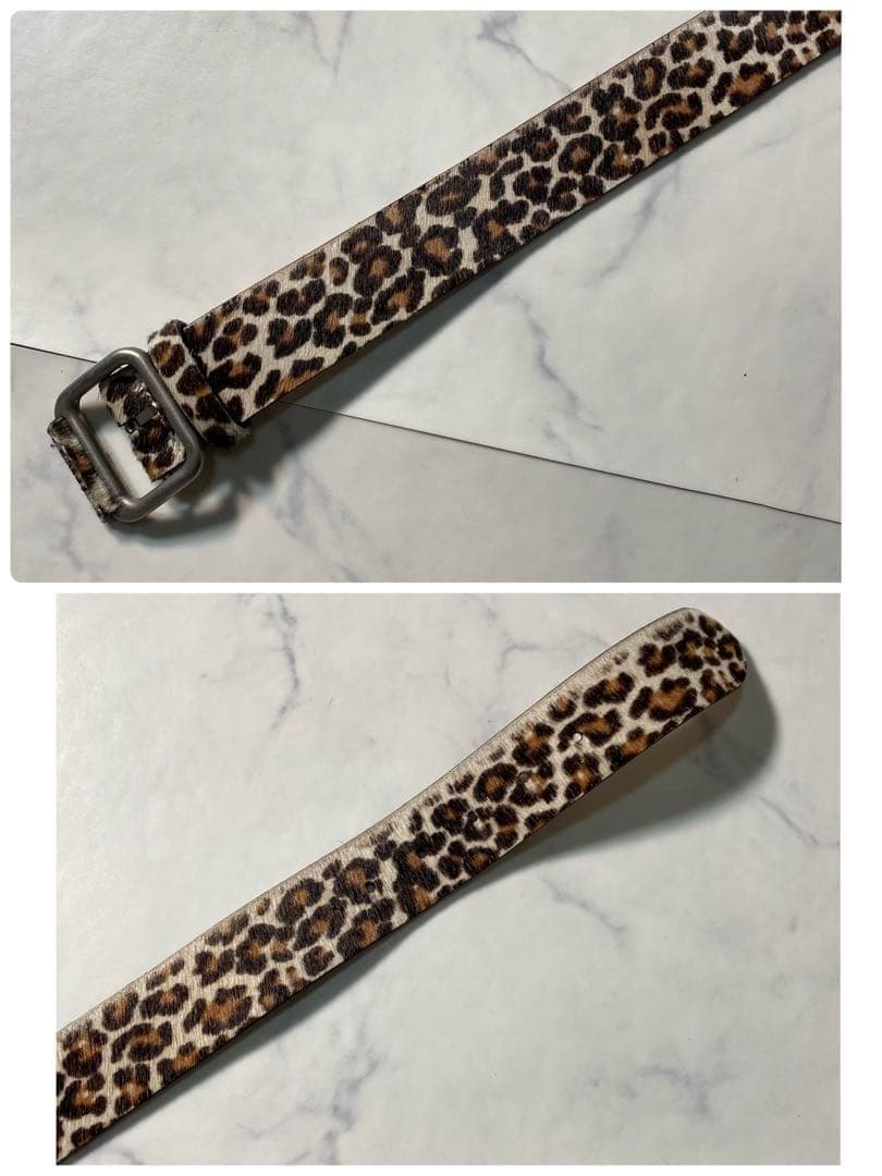 【美品】ベルト　レオパード　ハラコ　イタリア製　OEM系ブランド　80/32　革
