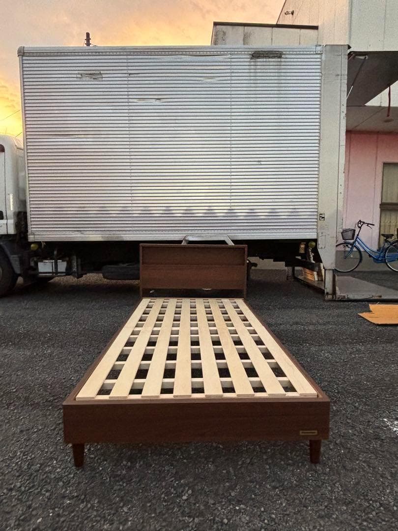 ①フランスベッド LED照明 シングルベッド ウォルナット