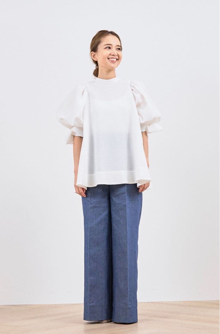 【1度着用】yori shirocon ハートフクレカフスリボンブラウス 36