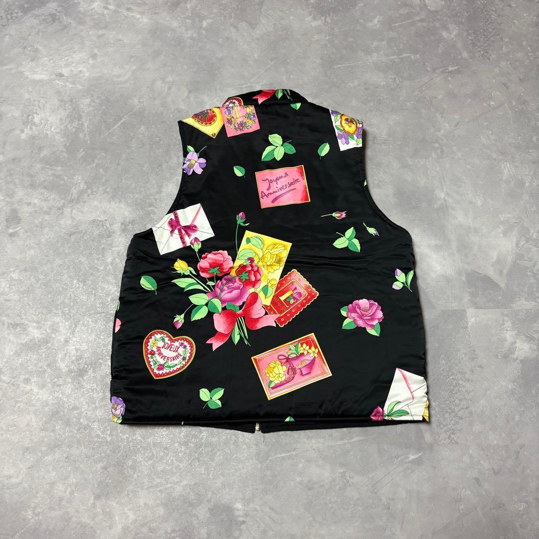 レオナール リバーシブル ダウンベスト 花柄 ロゴ刺繍