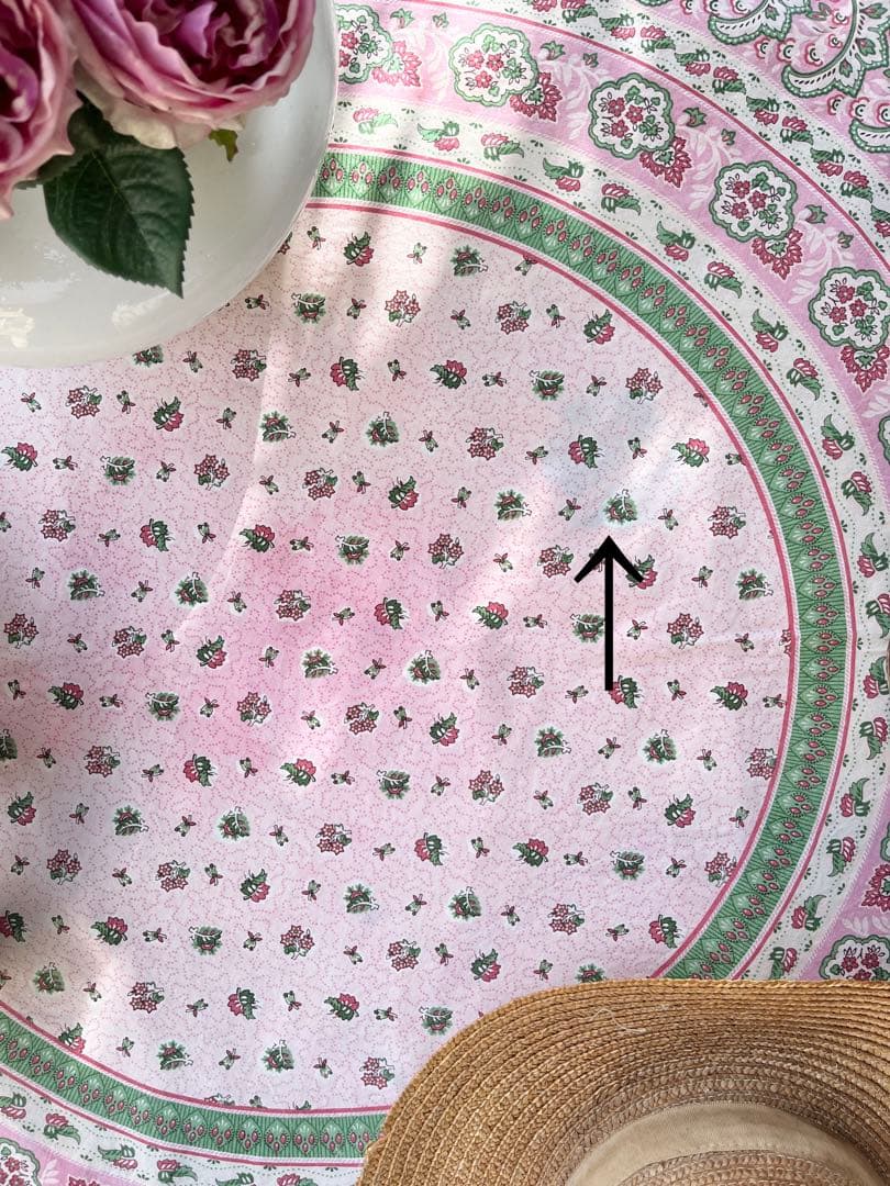 ◆フランスアンティーク｜プロヴァンス柄テーブルクロス円形ピンク