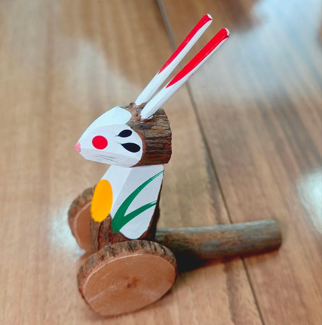 杵島山一刀彫　大八車　兎