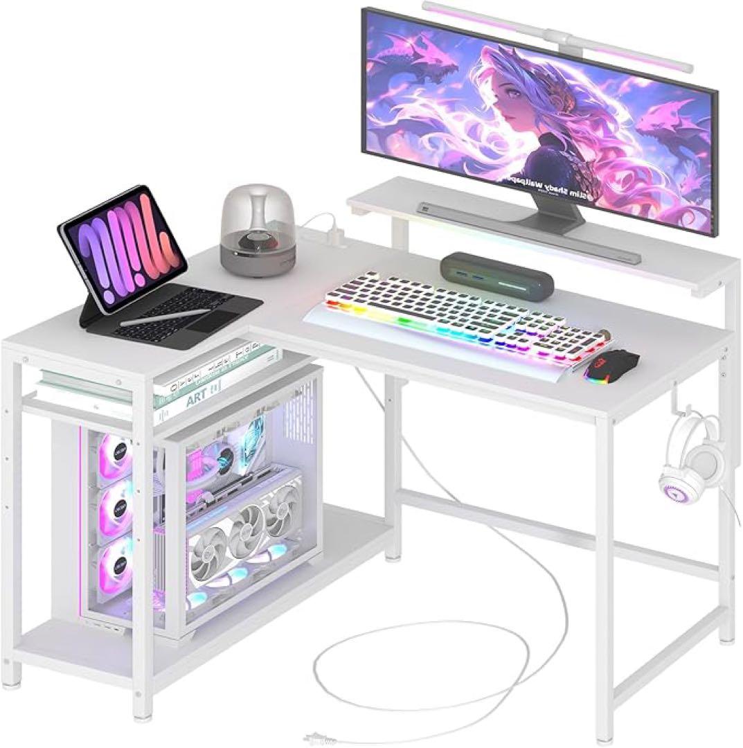 モニター台1個付き棚板高さ調節左右設置可能PCパソコンデスク幅110×奥行き80