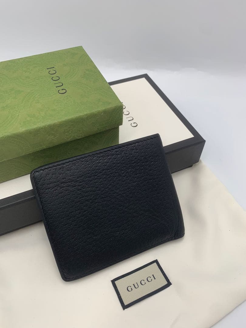 GUCCI 二つ折り財布 GGマーモント グッチ レザー ブラック 黒