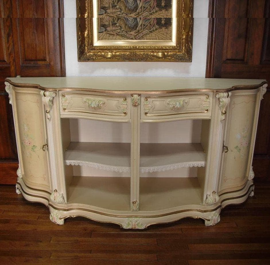 イタリア製 ロココ様式 サイドボード/キャビネット☆白家具 コンソール/飾り棚