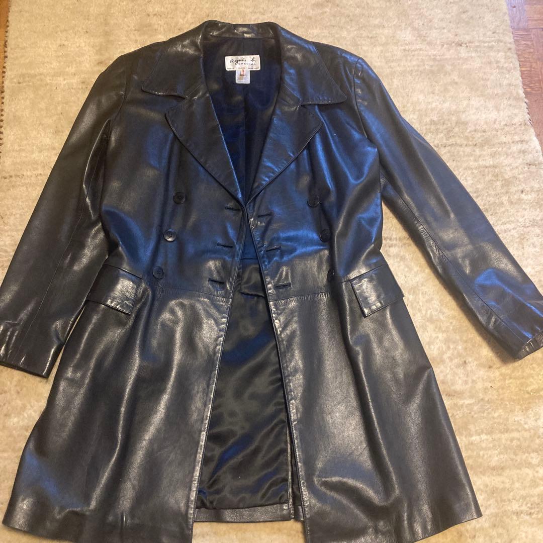 Agnes b レザーダブルブレストジャケット made in france