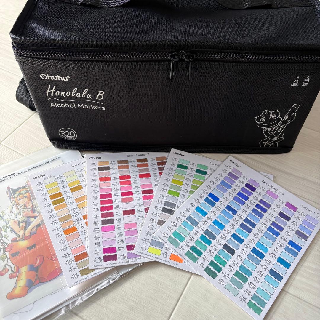 ほぼ未使用 Ohuhu アルコールマーカー 320色セット ケース付き コピック