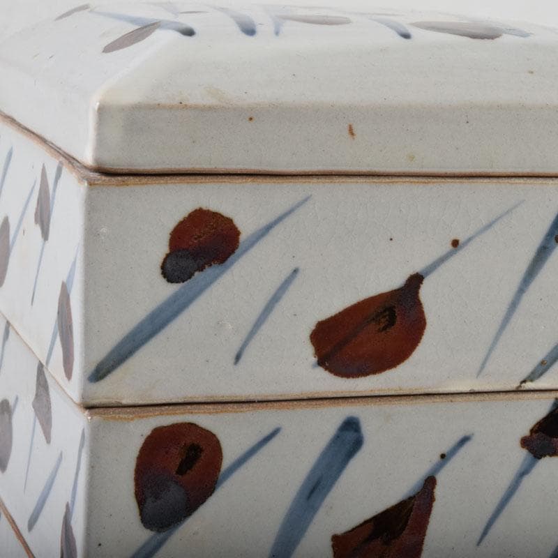 和食器　袖師焼　四代　尾野晋也作　呉須文　重箱　共布共箱　V　8774