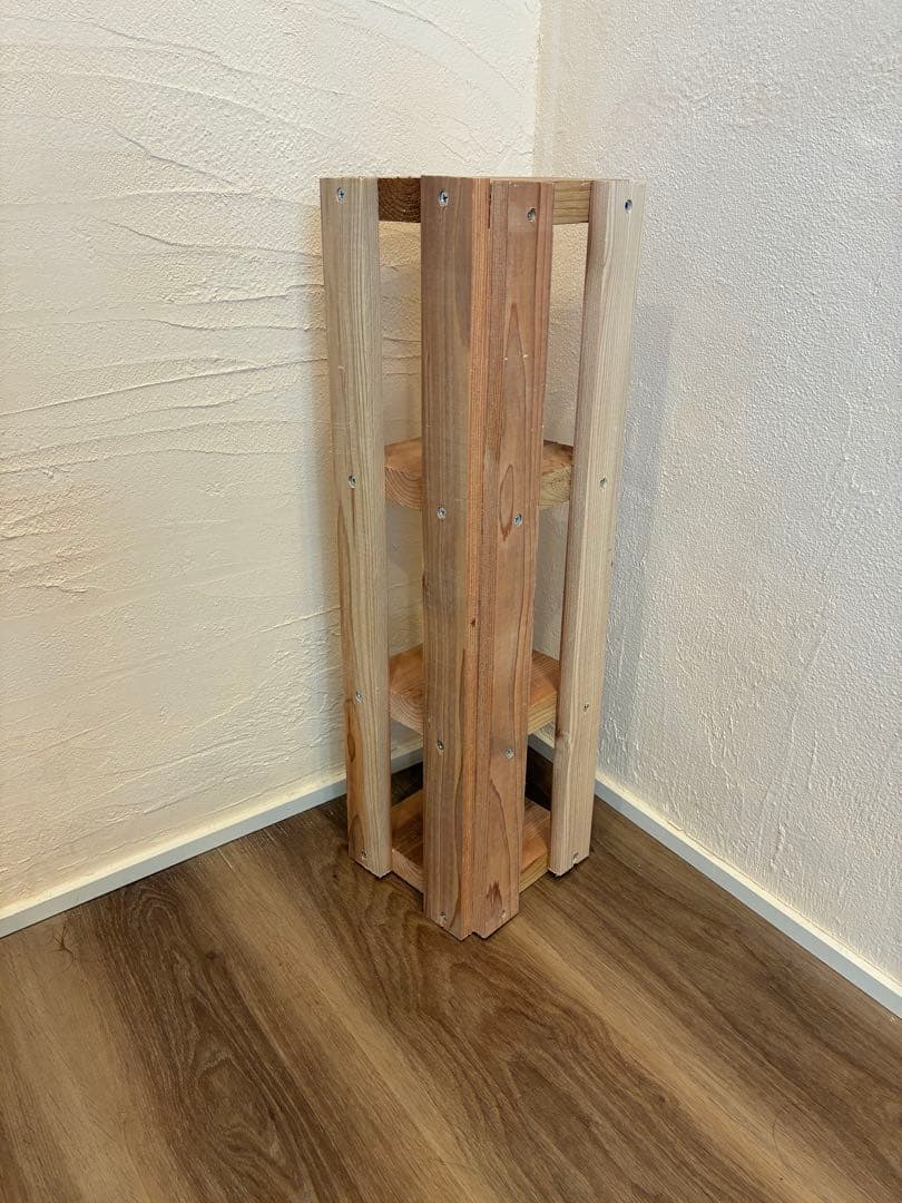 杉 無垢材 コーナーラック 3段 奥行約165mm 無塗装 ハンドメイド　飾り棚