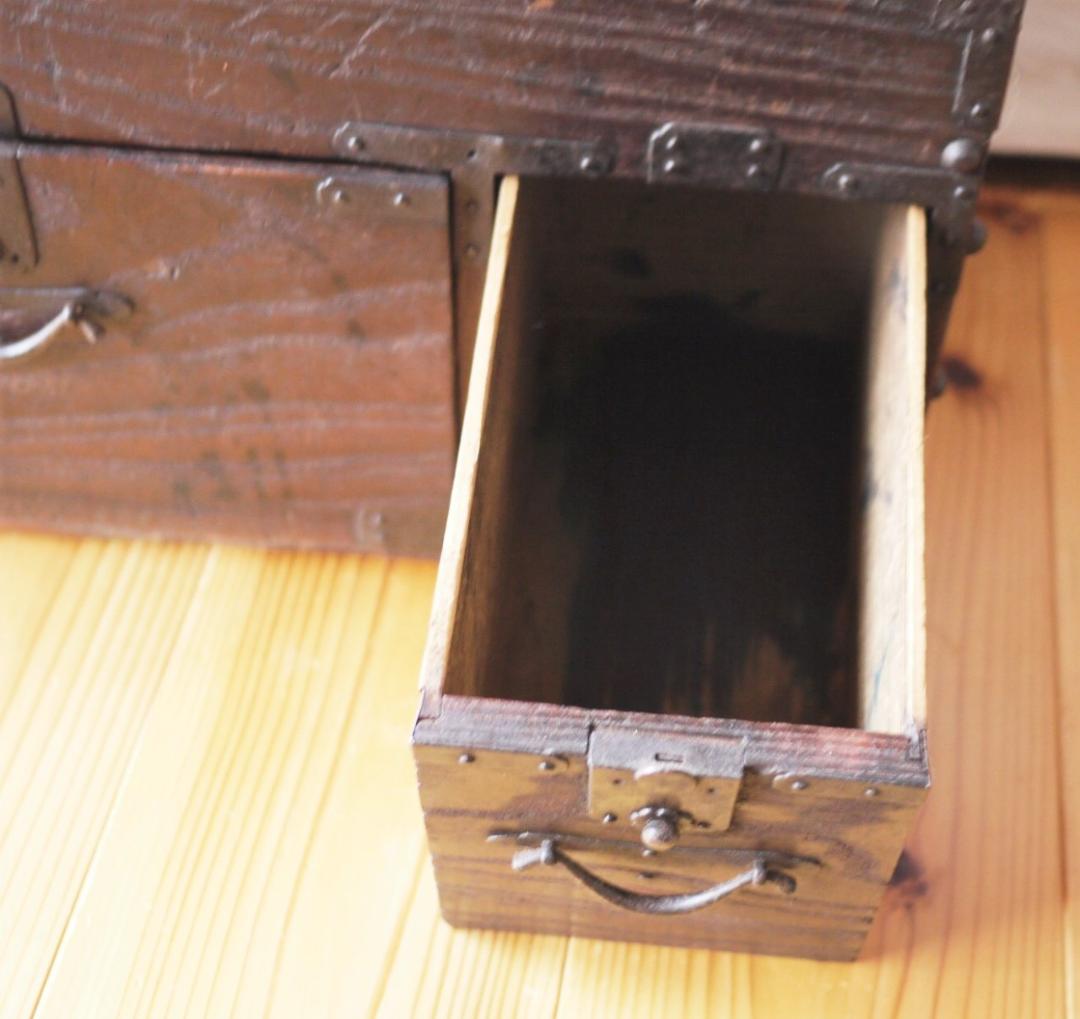 小箪笥　道具箱　帳場箱　硯箱　銭箱　小引き出し　鋲金具　古民具　時代民芸家具