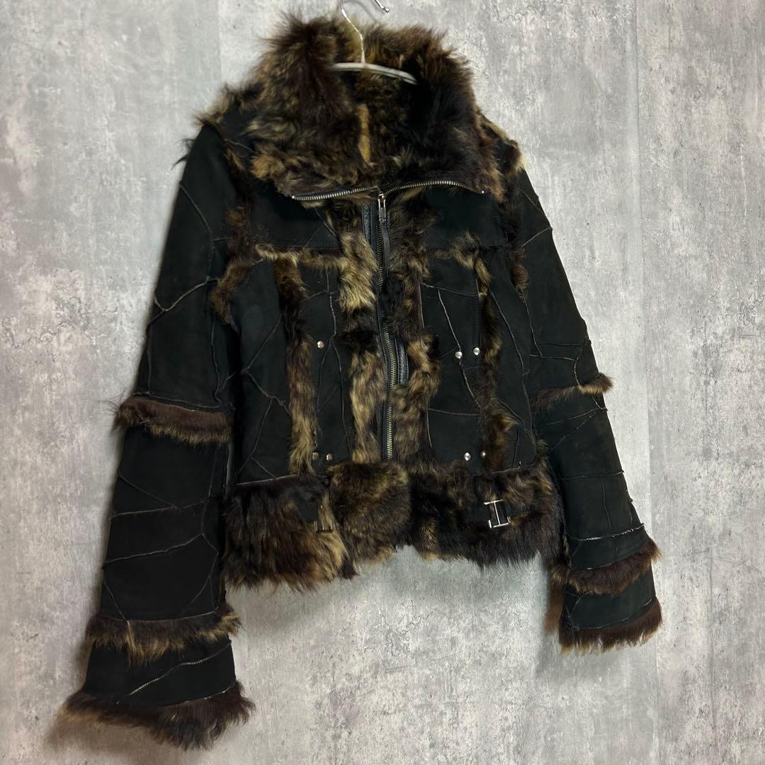 Haruf ハルフ　リアルムートン　ラム革ライダースジャケット