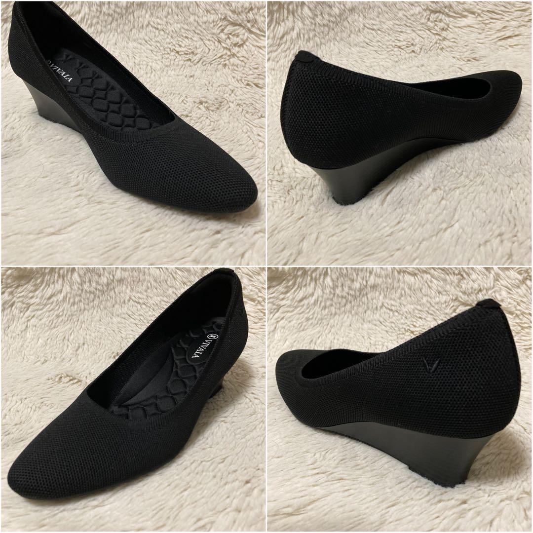 美品VIVAIA パンプス ウェッジソール ブラック メッシュ ニット ヒール