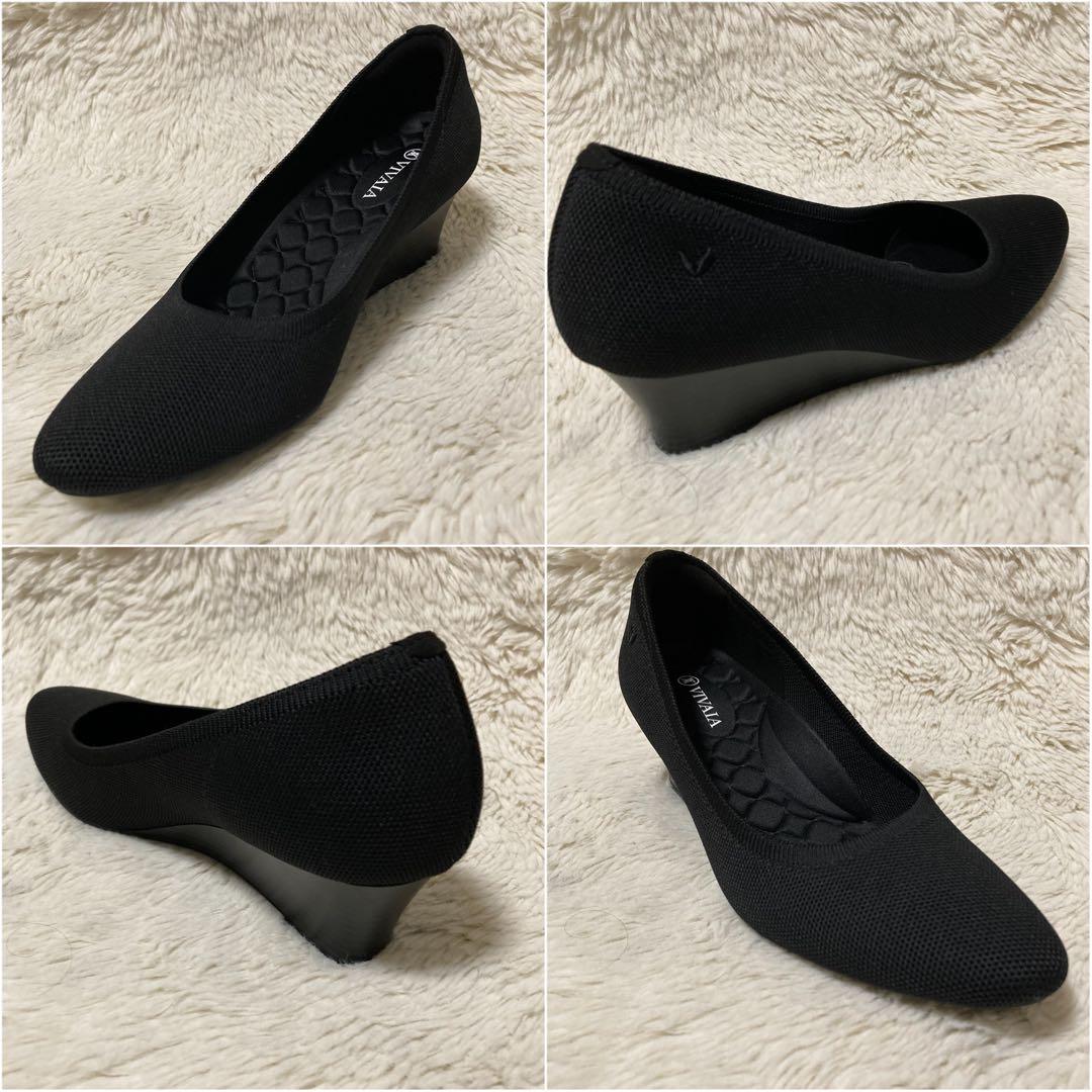 美品VIVAIA パンプス ウェッジソール ブラック メッシュ ニット ヒール