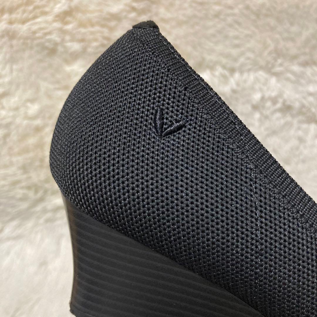 美品VIVAIA パンプス ウェッジソール ブラック メッシュ ニット ヒール