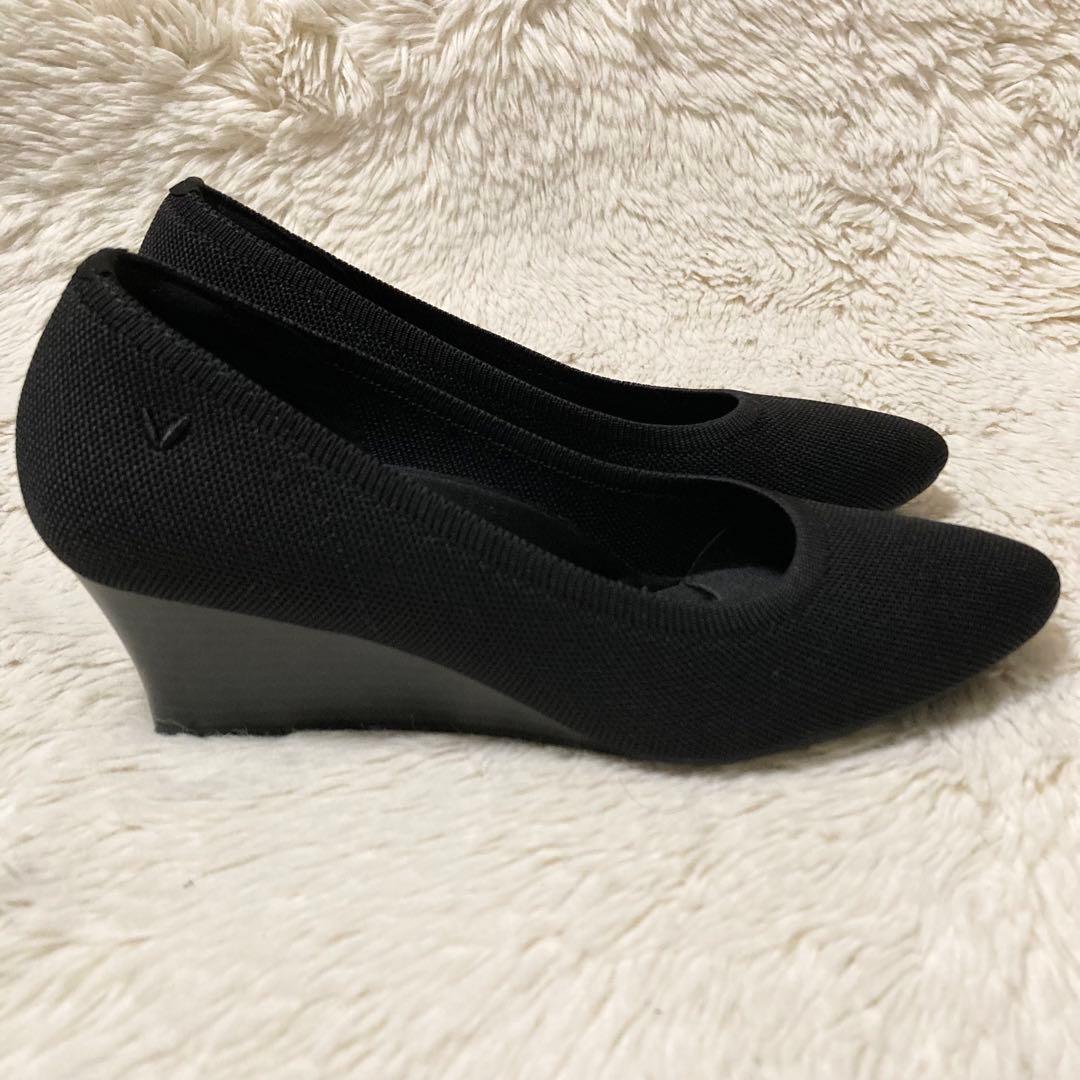 美品VIVAIA パンプス ウェッジソール ブラック メッシュ ニット ヒール
