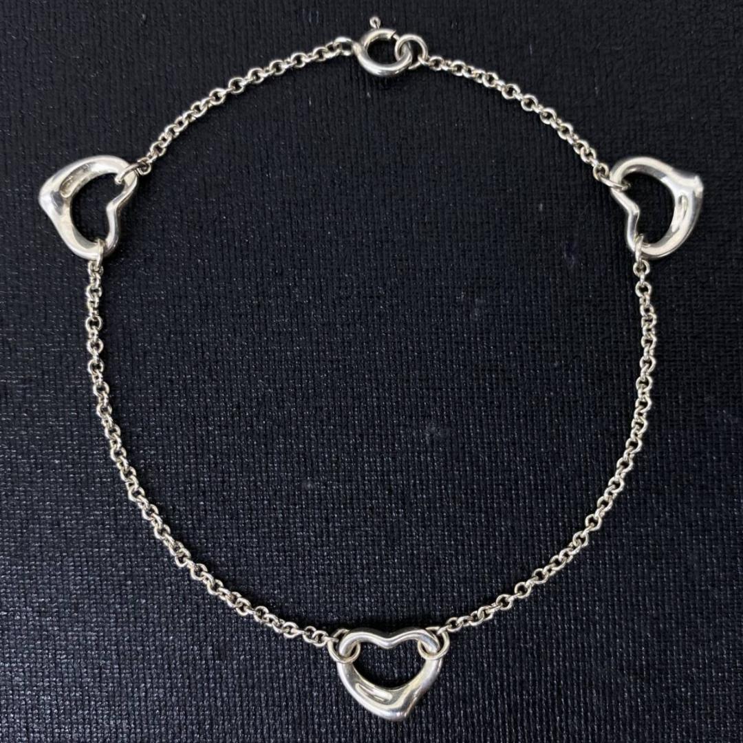 TIFFANY&Co シルバー925 3連オープンハート チェーン ブレスレット