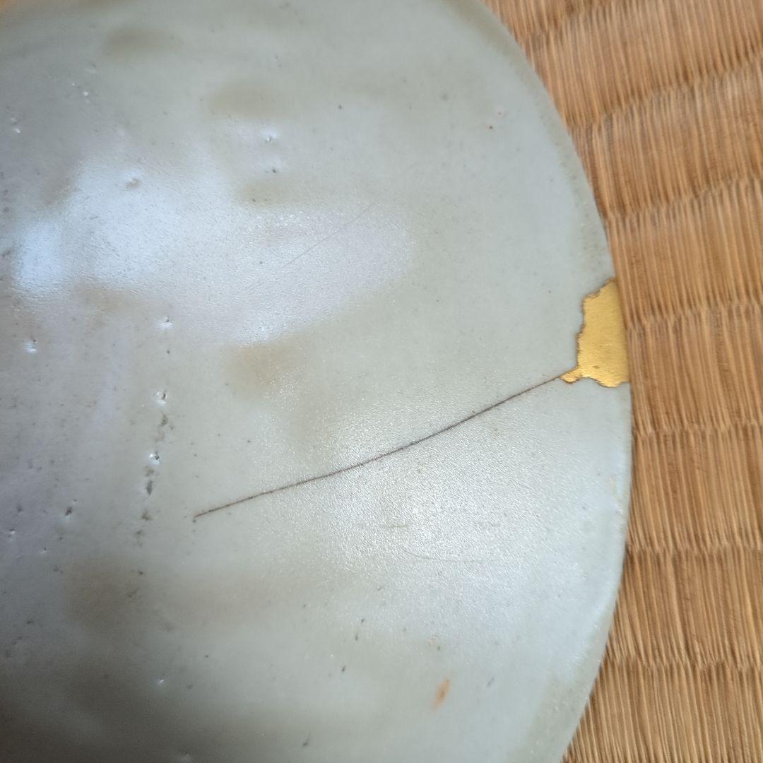 波模様の陶器鉢　木箱入り　金継ぎ　骨董品　古美術