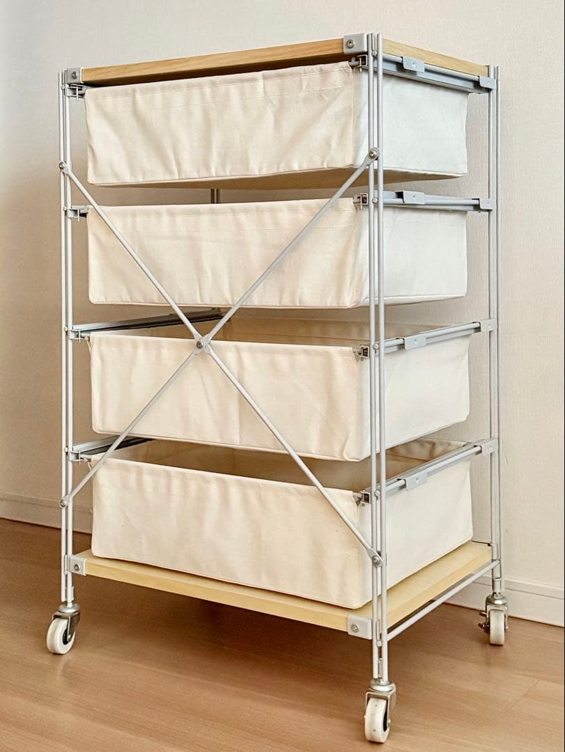 美品　無印良品 スチールユニットシェルフ 帆布バスケットセット 幅56cm