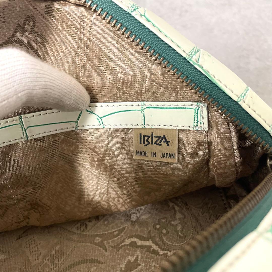 希少カラー 目地染 イビサ クロコダイル マット ミニボストン バニラ グリーン