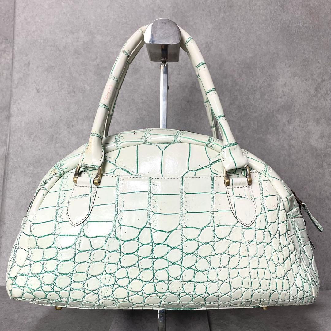 希少カラー 目地染 イビサ クロコダイル マット ミニボストン バニラ グリーン