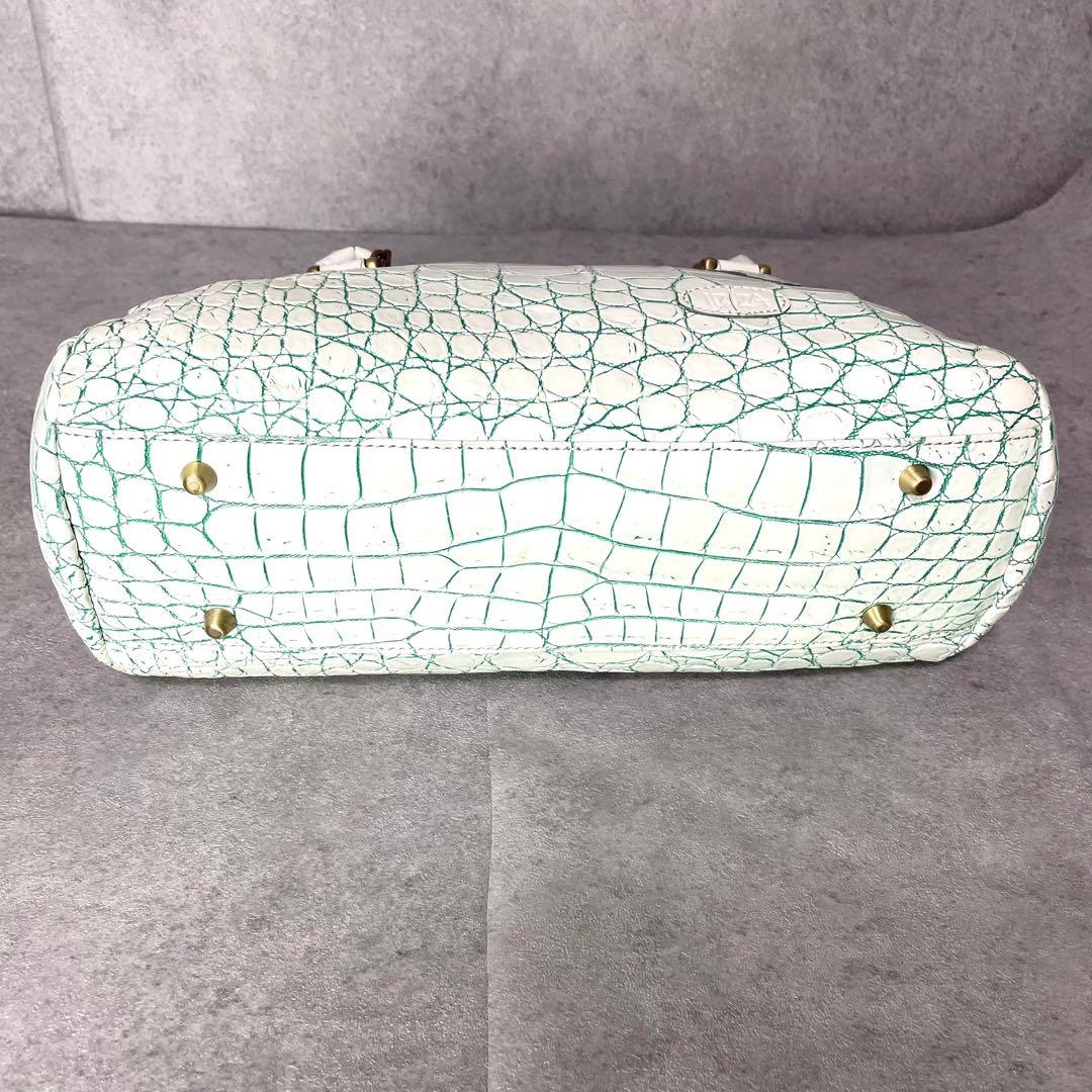 希少カラー 目地染 イビサ クロコダイル マット ミニボストン バニラ グリーン