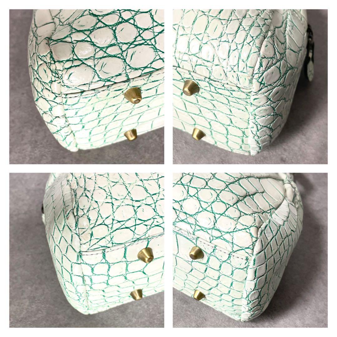 希少カラー 目地染 イビサ クロコダイル マット ミニボストン バニラ グリーン