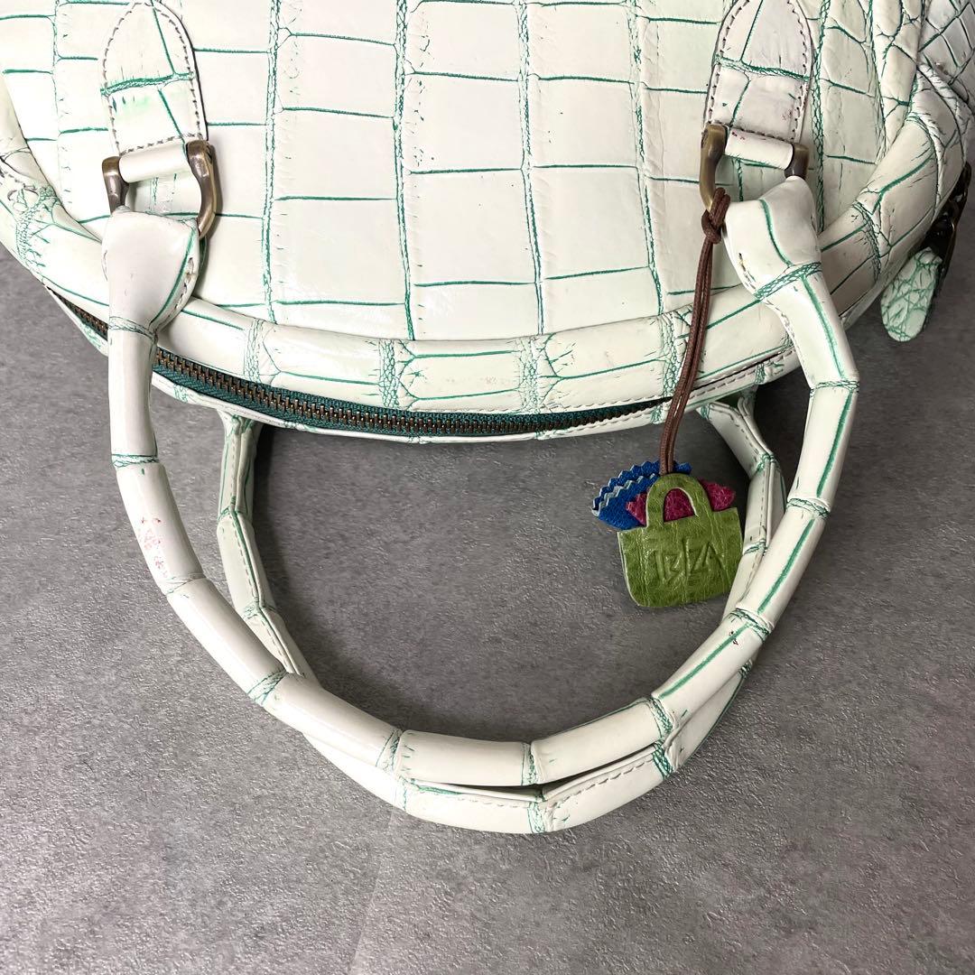 希少カラー 目地染 イビサ クロコダイル マット ミニボストン バニラ グリーン