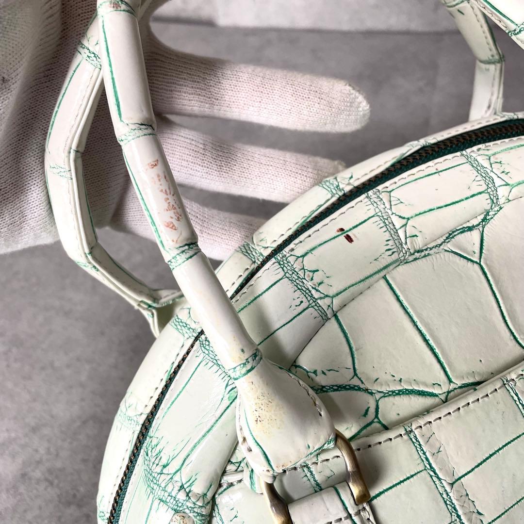 希少カラー 目地染 イビサ クロコダイル マット ミニボストン バニラ グリーン