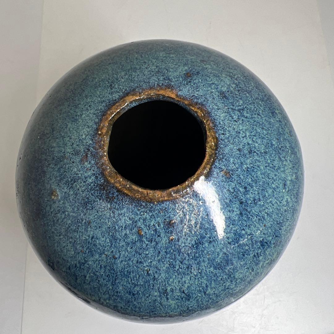 中国明末清朝期　なまこ釉花瓶　木箱付　高約24㎝　東Y8-0203☆2Fトヒルウ