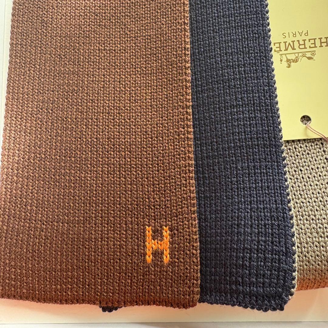 新品未使用☆HERMES エルメス 100%シルクニットネクタイ 4色 Hロゴ