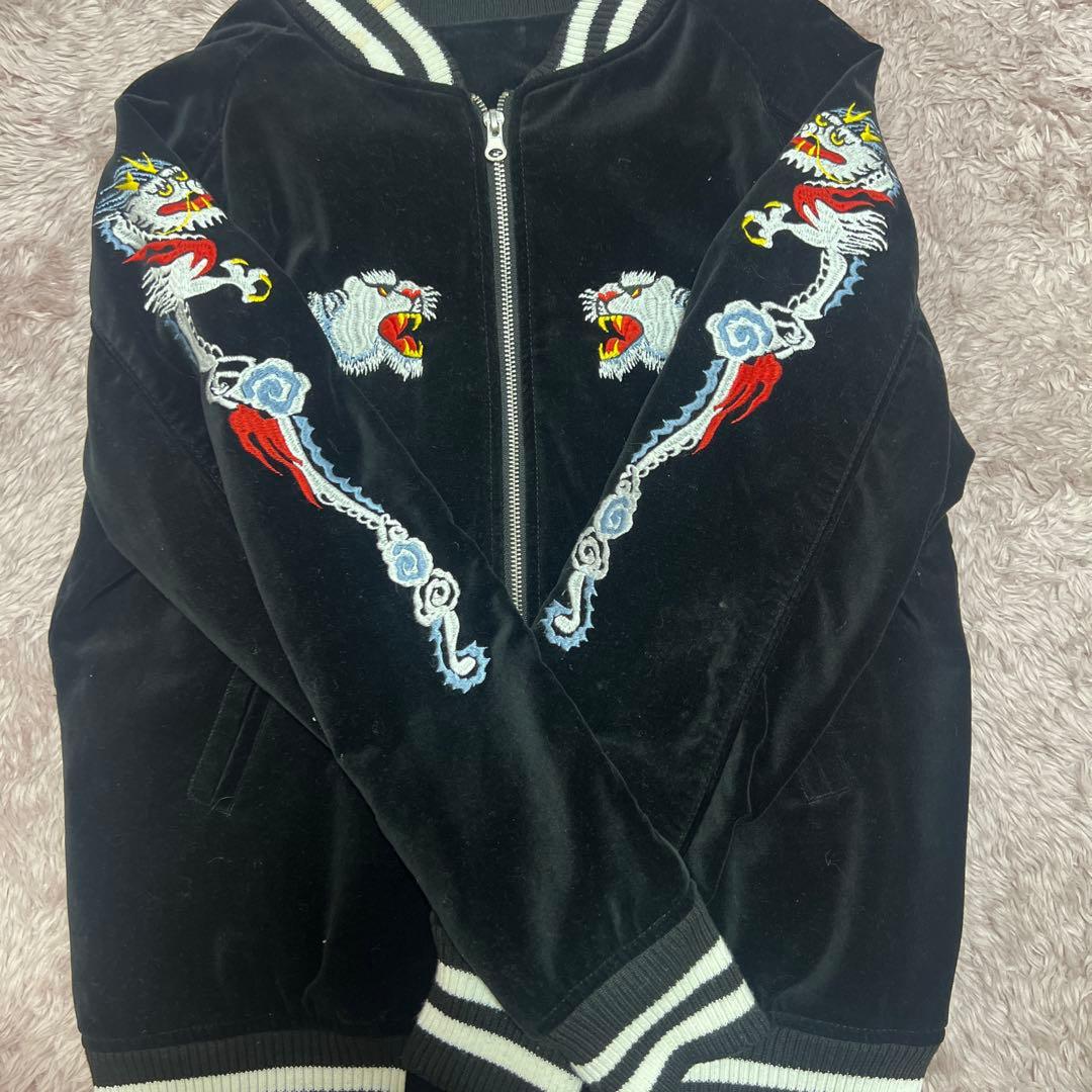 ク*ン様 ヴィンテージ スカジャン 別珍 ベロア 虎 龍 刺繍 トラ ドラゴン