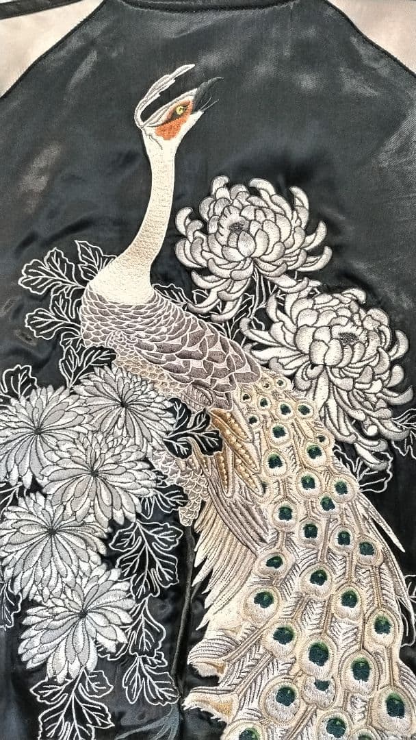 花旅楽団 SSJ-011 菊花に白孔雀スカジャン 和柄 和