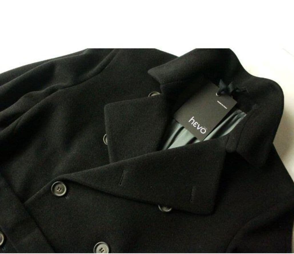 【Hevo】イーヴォ ブラック無地ウールトレンチコート