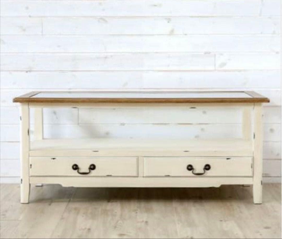 フレンチアンティーク調センターテーブル　ローテーブル　ガラス天板