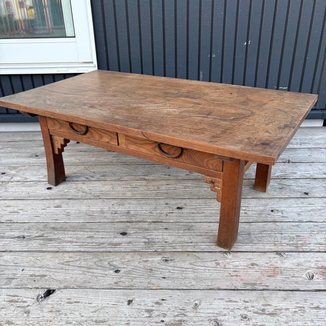 昭和レトロ 無垢材 木製文机 書斎机 ローテーブル 座卓 古家具 経台ビンテージ