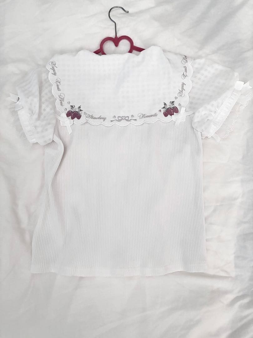 LIZLISA ストロベリー刺繍セーラーリブブラウス ホワイト