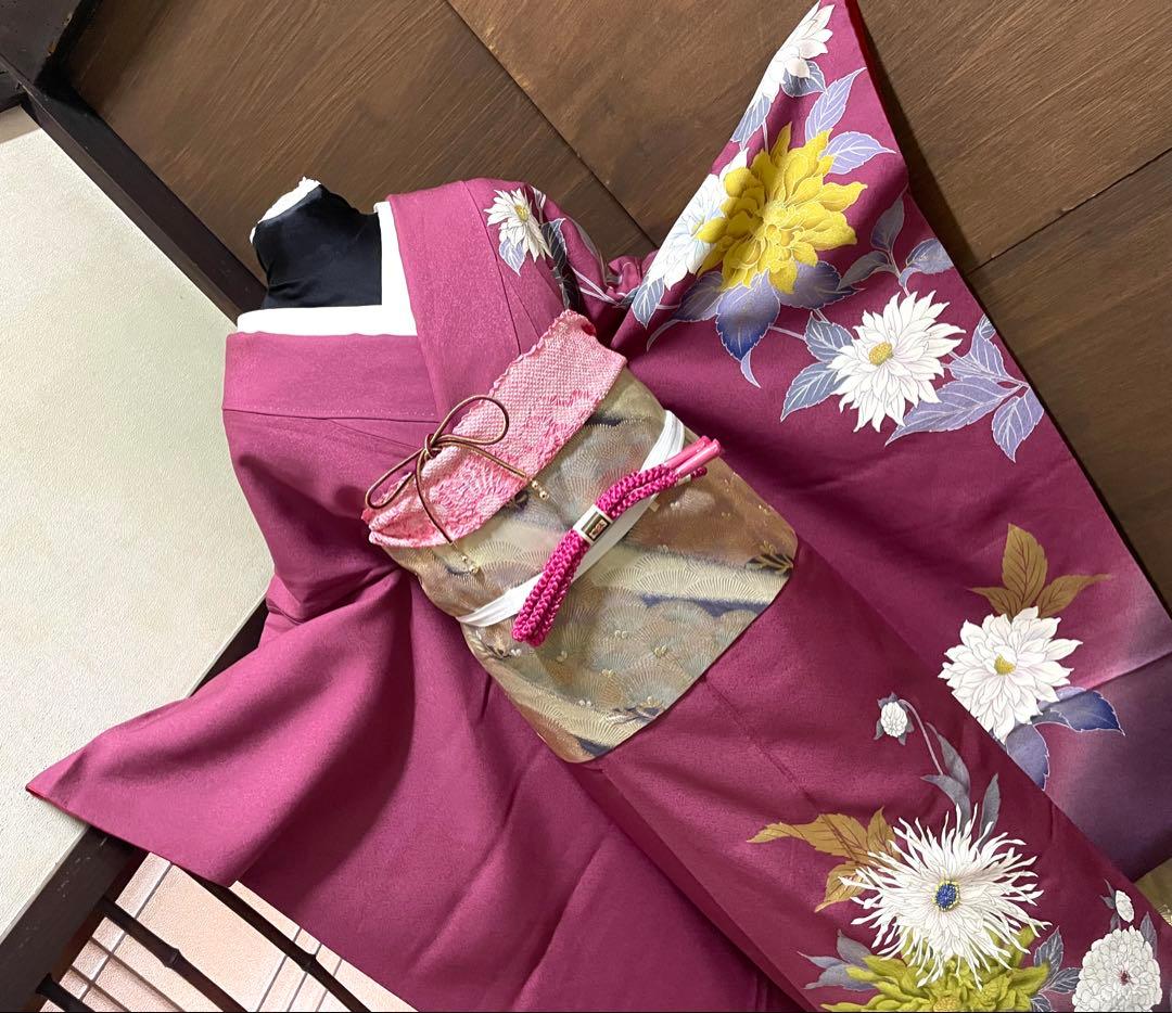 振袖 フルセット6点サイズM〜Ｌ草花　ビーズ　暈し染　金彩　正絹