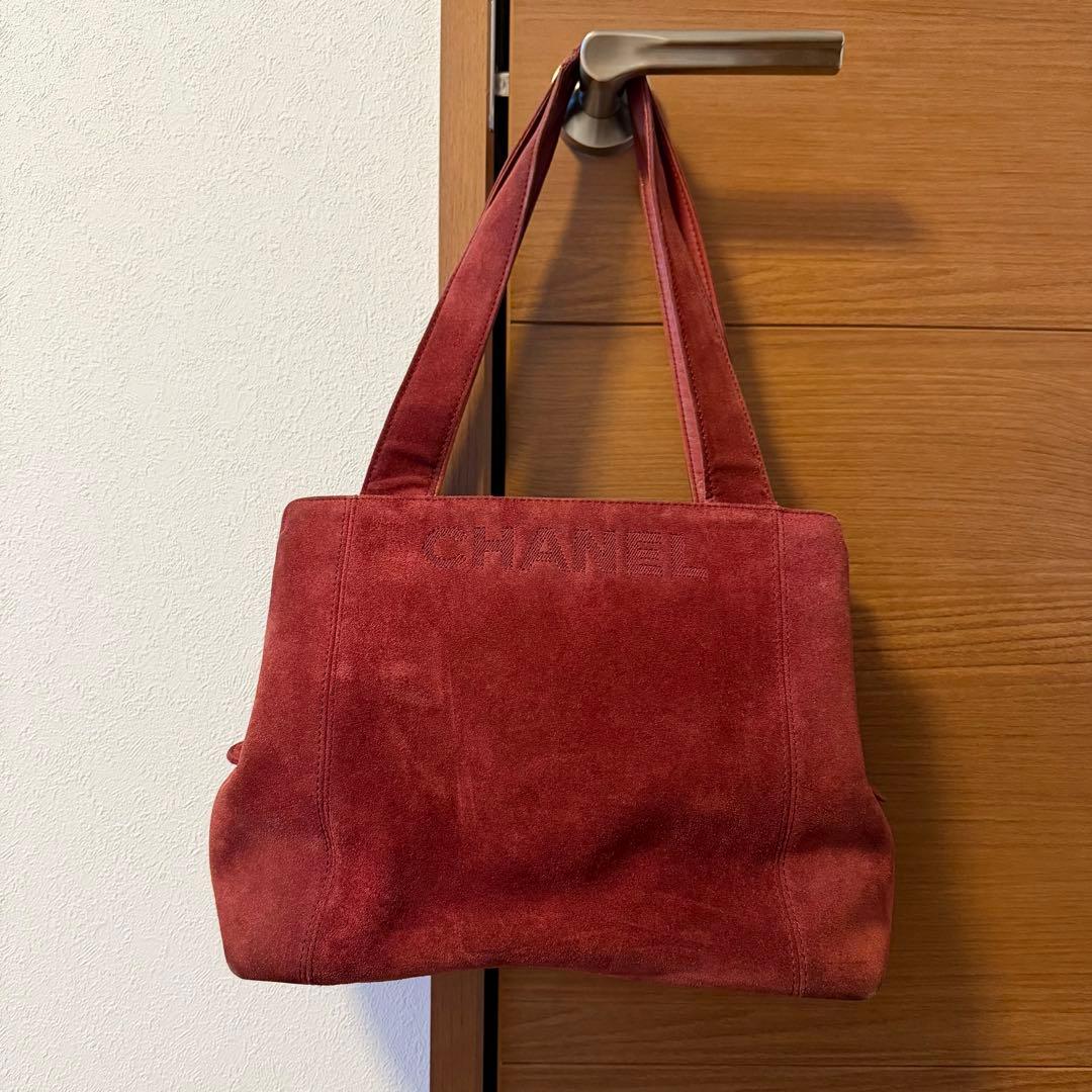 CHANEL 赤 スエード トートバッグ ハンドバッグ