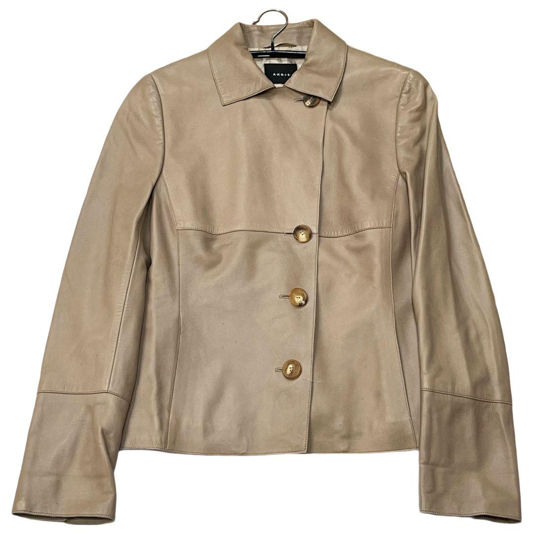【 美品 】 アクリス　ラムナッパ　レザージャケット　アシンメトリー　ベージュ