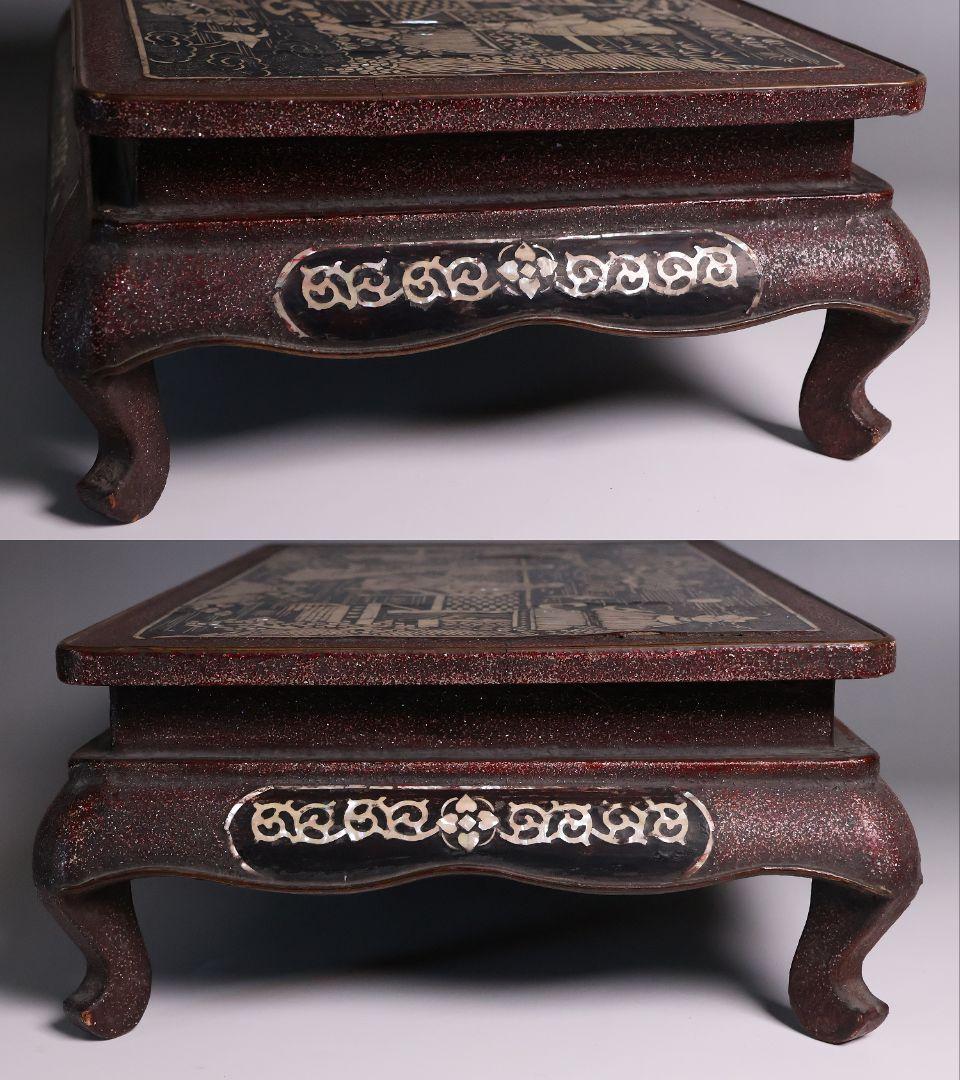 中国美術 螺鈿細工 平卓 46×28.3cm 人物 花台 香炉 木製【MA812