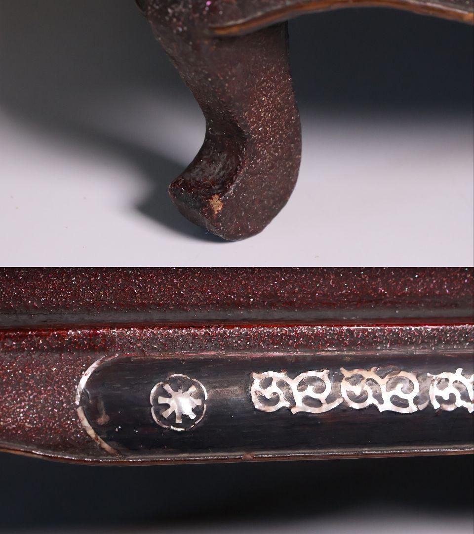 中国美術 螺鈿細工 平卓 46×28.3cm 人物 花台 香炉 木製【MA812