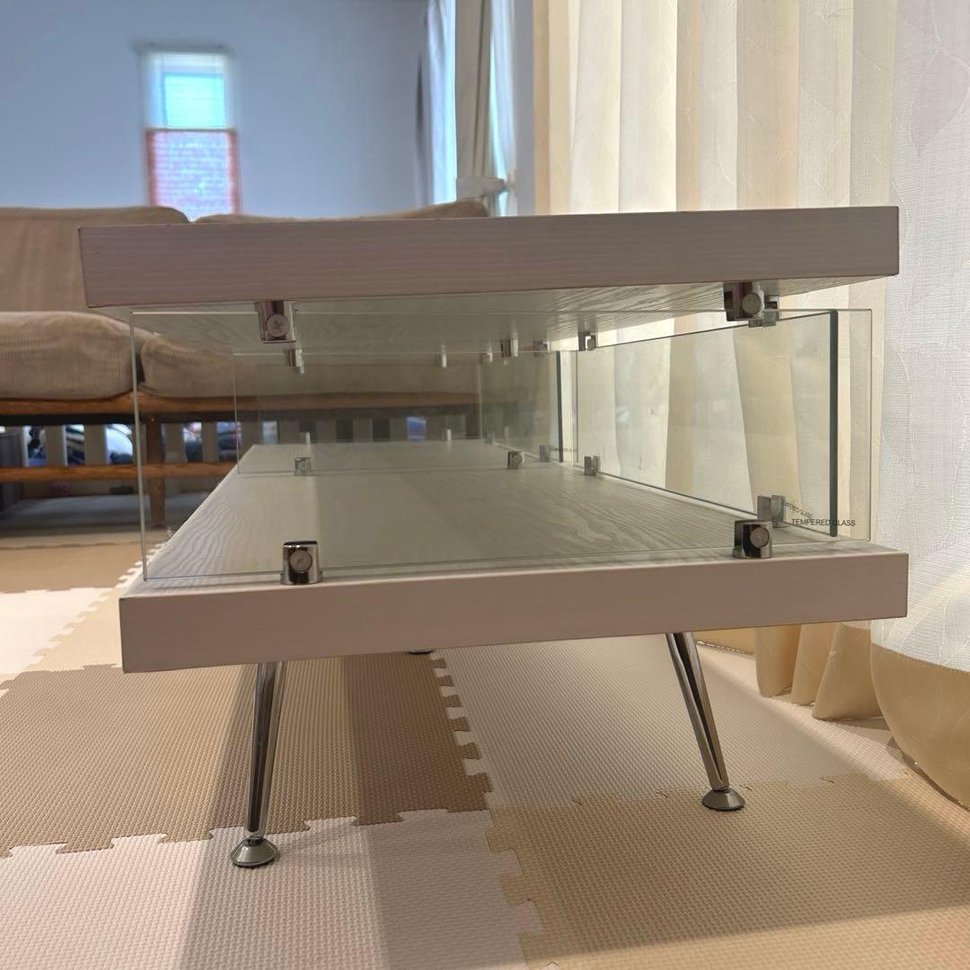 【カメ一】テレビ台 ローボード 幅120cm ホワイト　ガラス　収納つき