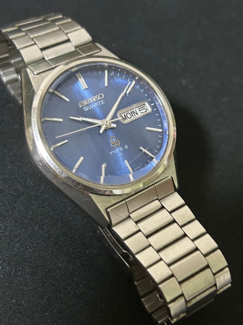 SEIKO タイプII. レトロクォーツ カットガラス　ブルー　稼働品