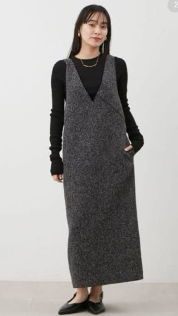 【完売品】クルーネックニット×Aラインキャミレイヤードワンピース（ニット未使用）