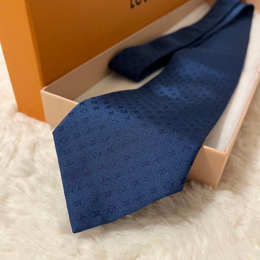 現行品! ルイヴィトン ネクタイ モノグラム ネイビー