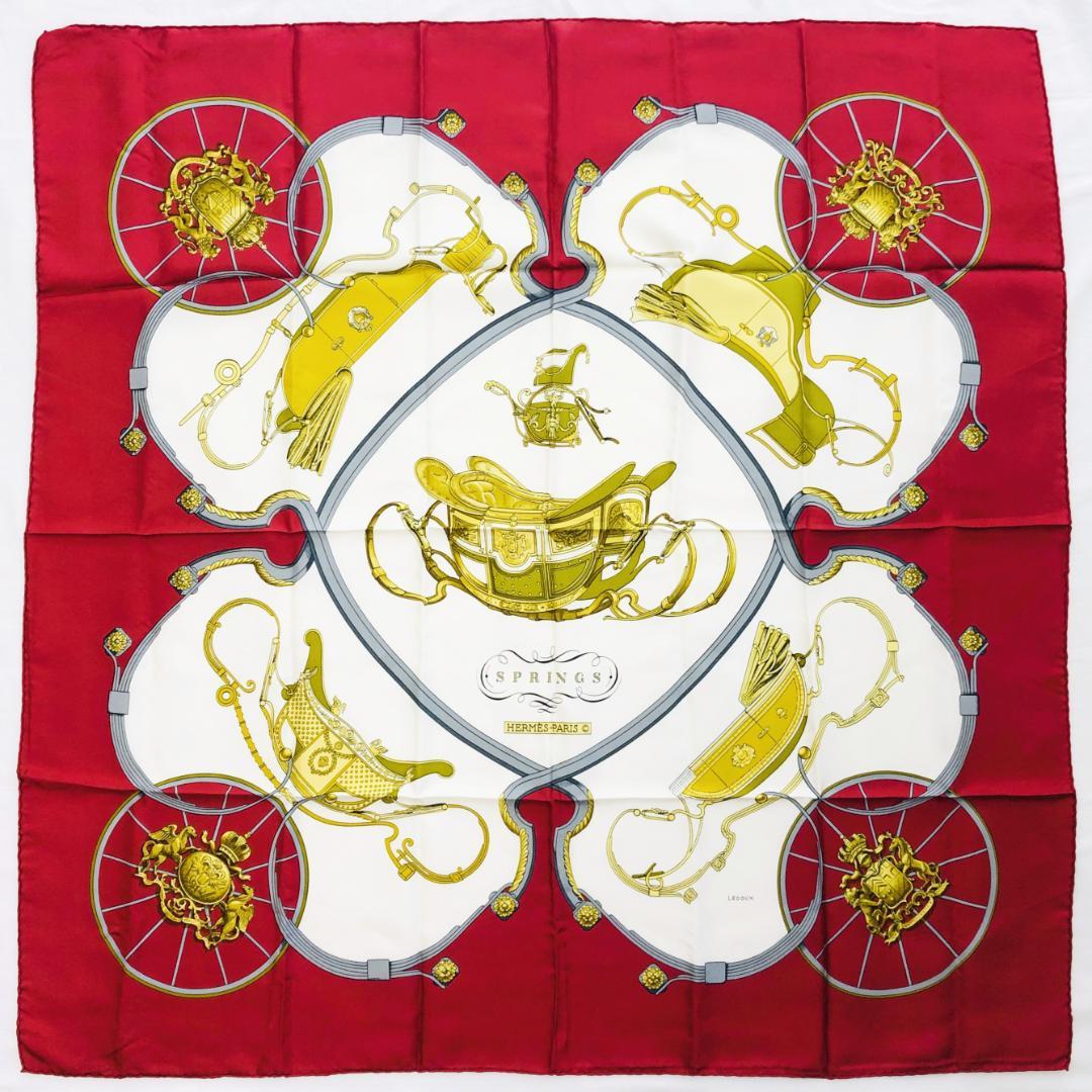 HERMES エルメス カレ90 スプリングス レッド系 スカーフ タグあり